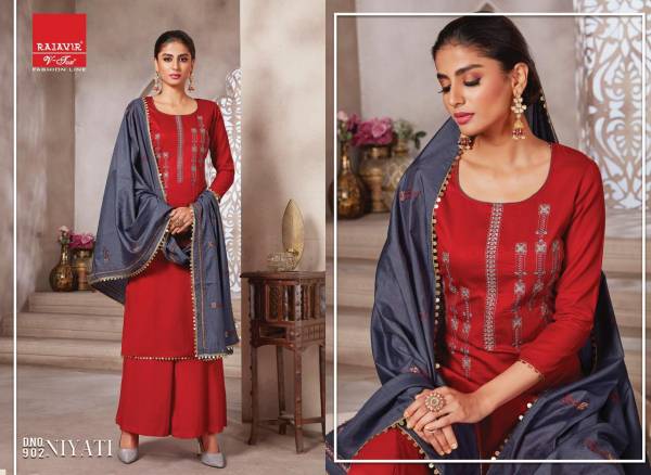 Rajveer Niyati  Pure  Cotton Jam Satin With Embroidery  Latest Fancy Ethnic Wear Designer Dress Material